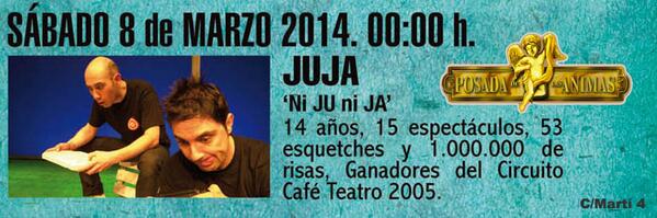 grupolasanimas's tweet photo. Este sabado seguimos con los GANADORES DEL CIRCUITO CAFE TEATRO -JUJA- en la posada de las animas de valencia http://t.co/RJbscl0WxM