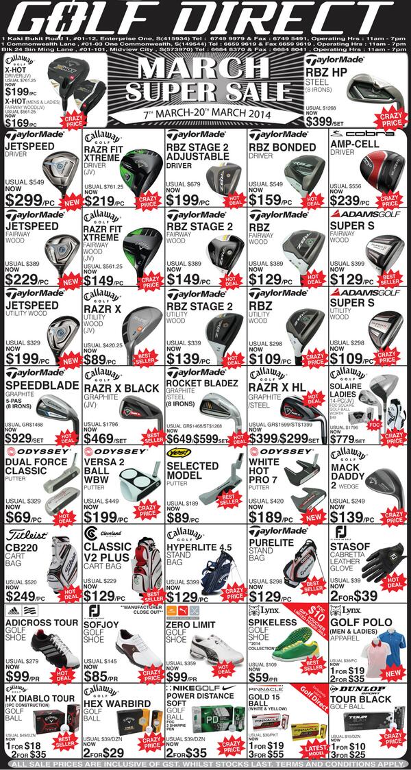 GolfDirectSg's tweet photo. Golf Direct March Super Sale, Always the Best Deals in Town. http://t.co/3Q231SZsiS