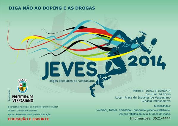 Pref_Vespasiano's tweet photo. Começa nesta segunda-feira (10) o Jogos Escolares de Vespasiao - JEVES 2014! http://t.co/Rp4U0RuFP6