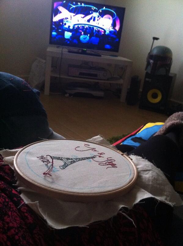 sophieissmall's tweet image. What I'm doing right now: sewing a special engagement hoop and watching Pointless!! #widrn