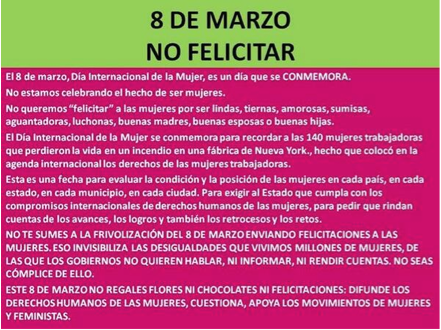 malepichot's tweet photo. el 8 de marzo no celebramos que somos mujeres! no me felicites por la casualidad de haber nacido mujer GIL http://t.co/jLAkS2yusj