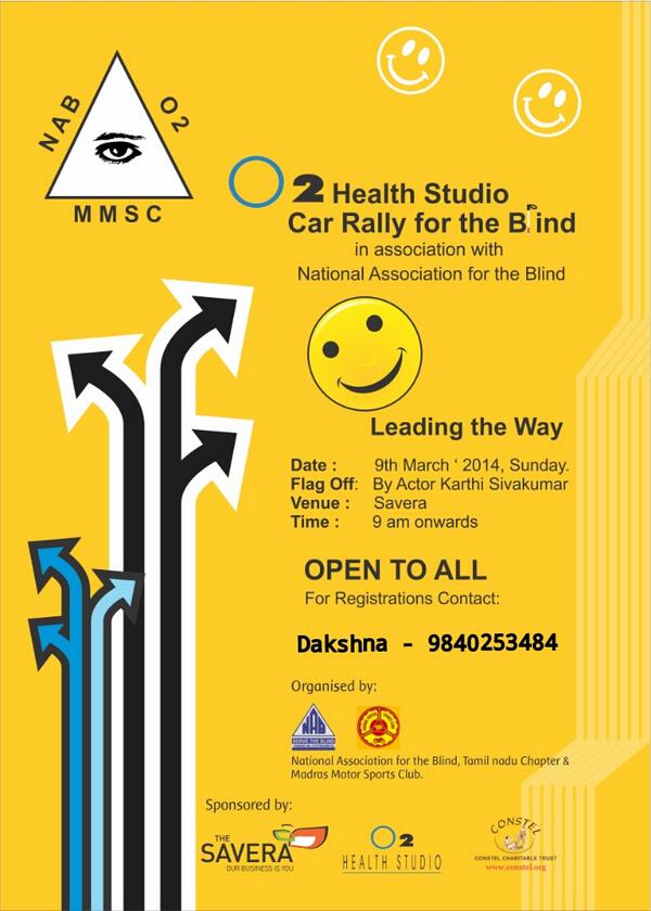 consteltrust's tweet image. Car Rally for the Blind
09th March, 2014. Hotel Savera
Entry fees Rs.1000 per car

constelcharitabletrust@gmail.com