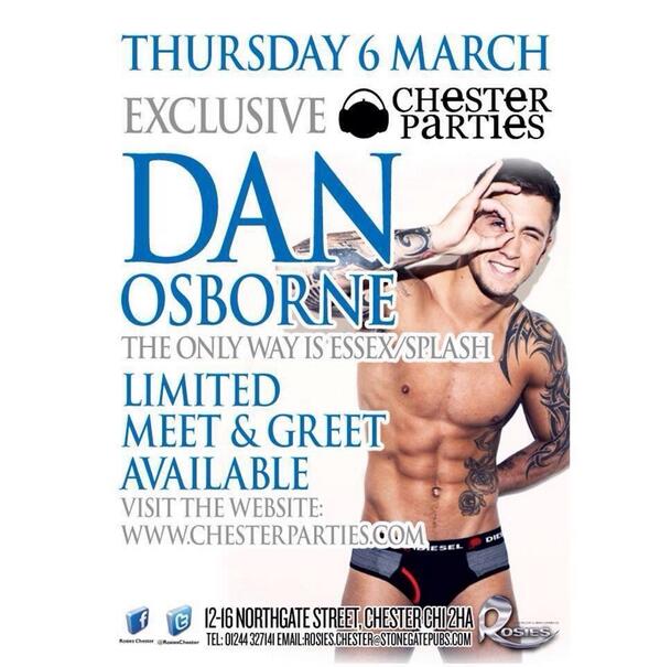 jonny96northrop's tweet photo. Dan Osborne is in chester tonight, don't miss out, message on 07944625154 for meet greet and Q jumps! #chesterparties http://t.co/JjsfqDAxNQ