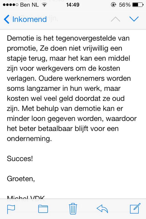 RAHvdw's tweet photo. @mylifeasRomyx hierbij de mail van demotie Weet jij nog wat die meiden zeiden over die afschrijvingen van de kassa's? http://t.co/7UtKU2smti