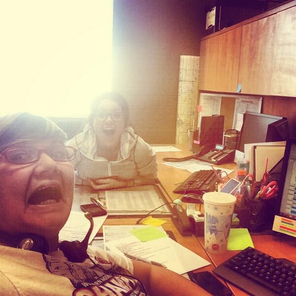 CLHcrew's tweet photo. Throwing it back with this crazy cat! #tbt #officefun #workinghard #besties http://t.co/qRSDF4wOWm