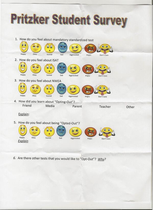 MTAS_Chicago's tweet image. #icetheISAT #optout witch hunt. Survey being given to opt out children at Pritzker by principal.