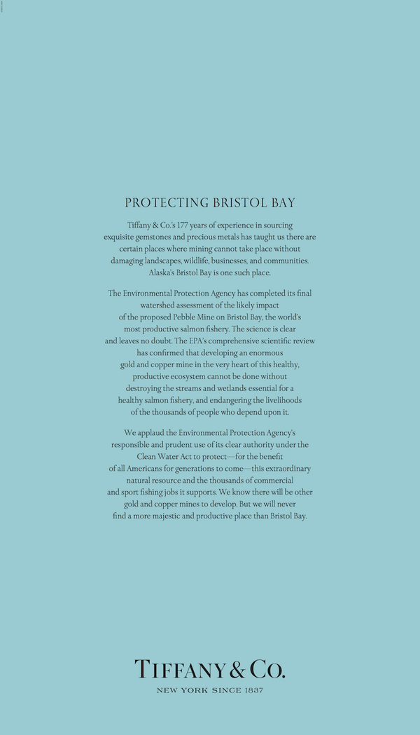 SaveBristolBay's tweet image. .@TiffanyAndCo, you’re a gem of a friend for running this ad in the Washington Post: bit.ly/1e6ZmVS