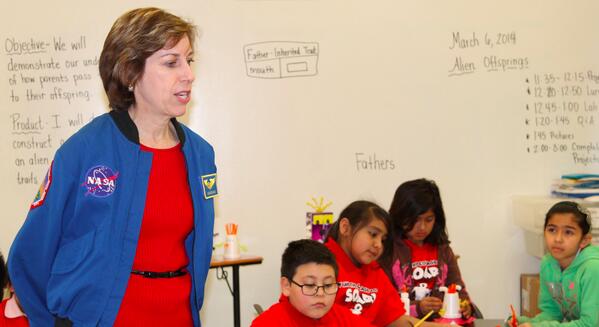 Dr. Ellen Ochoa in the classroom today with jr. scientists, software engineers, and astronauts.