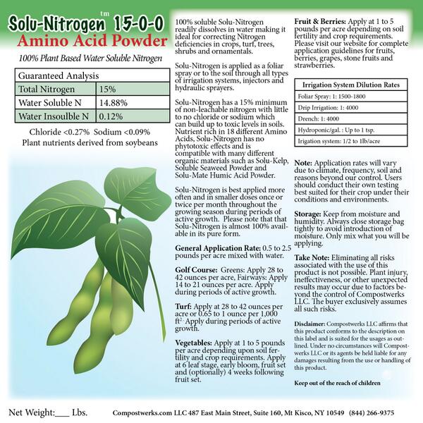 compostwerks's tweet image. Introducing Compostwerks new water soluble, plant based natural fertilizer Solu-Nitrogen, 15-0-0 Amino Acid Powder