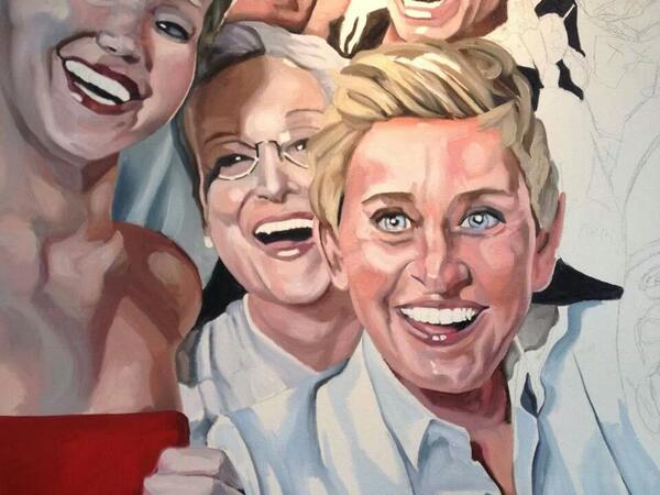deanaorth's tweet photo. @andylassner Amazing painting,work in progress! Have her on the show! #debbiefaasart #OscarSelfie http://t.co/FDHjxzD83S