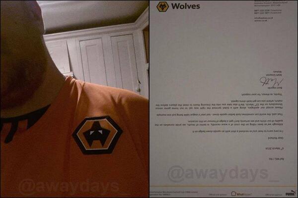 CasualUltra_'s tweet photo. This Wolves fan buys a shirt only to find out the badge is upside down. The club's response is class. http://t.co/UCv6u8vob8