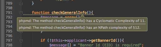 sul4bh's tweet image. Just when we had started to study about code complexity in class, I found this feature on my IDE #PhpStorm #phpmd