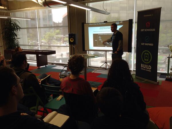 Chartboost's tweet image. @GameChangerSF walks #ChartboostUniversity  #gamedevs through the differences btwn free2play vs premium games