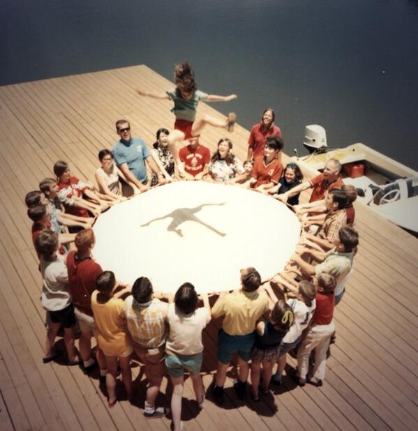 PineCoveCamps's tweet photo. Hand Trampoline. #PCthatjusthappened #inthesixties #tbt http://t.co/fYKJmXQI3s