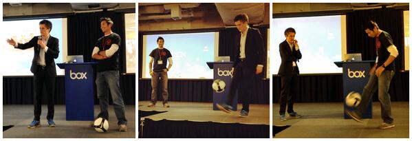 Vega_FC's tweet photo. Photo evidence of @Vega_FC's Cody &amp; @BoxHQ's Aaron @levie flashing their #juggling skills. http://t.co/F15LcQ9iwU