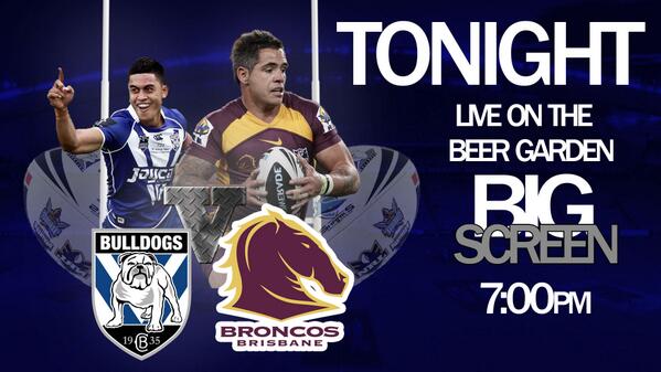 CourthouseH0tel's tweet photo. Tonight!!!!
Tattsbet is live 
#NRL #NRLCBYBRI @brisbanebroncos @NRL_Bulldogs http://t.co/Up9yT84aXG