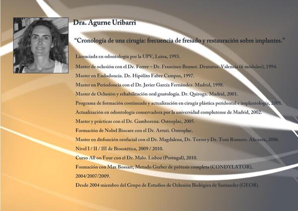 OBeOIEE's tweet photo. Dra. Agurne Uribarri - "Cronología de una cirugía: frecuencia de fresado y restauración sobre implantes." http://t.co/DHnPOHeDPb