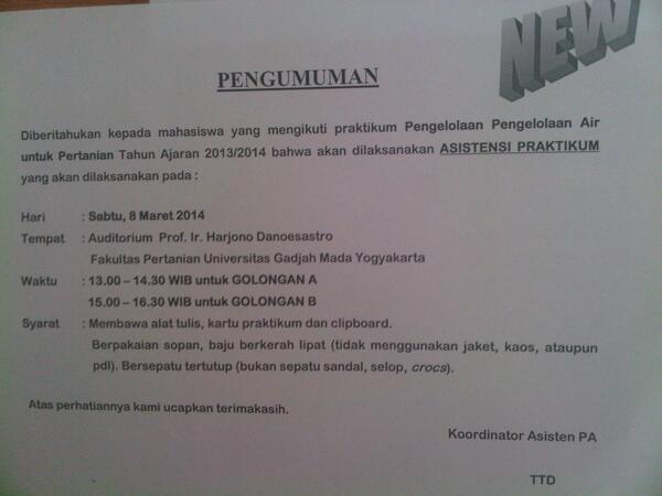 Sosek2011's tweet photo. Asistensi Praktikum PAuP, Sabtu (8/3) di Auditorium Hardjono Danoesastro. Gol A pkl 13.00, Gol B pkl 15.00 http://t.co/YIEd5QIsEg