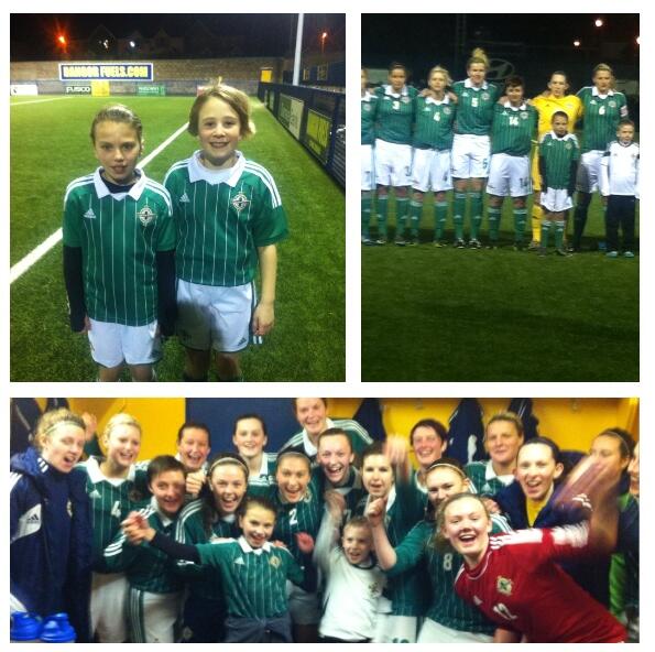 ArdsFC_Academy's tweet photo. Ards Ladies girls Mya &amp; Jodie were delighted to be asked to do mascot for Northern Ireland Ladies senior Team. #GAWA http://t.co/8Xh7bkEt7B