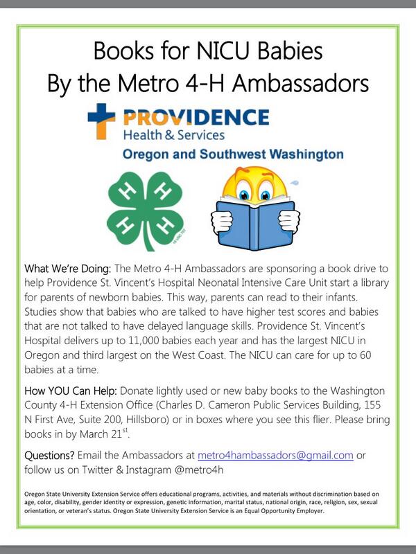 metro4h's tweet photo. Donate new/lightly used baby books to the Washington County 4-H extension offices to help NICU infants! See flier http://t.co/MXb4uN7vVw