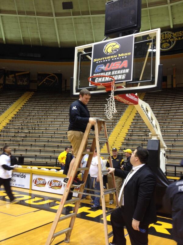 Very cool. Every fan, band member, spirit squad member here gets chance to cut and keep piece of net. #CUSAchamps