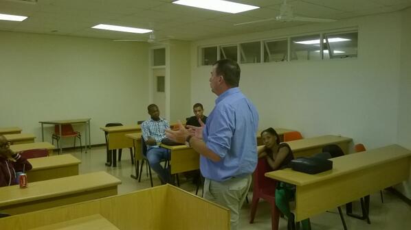 EWBNMMU's tweet photo. Mr Du Preez, Senior Mechanical lecturer at NMMU having a talk with some of the EWB-NMMU members. http://t.co/qViJCdg5o8