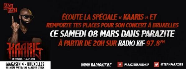 TeamParazite's tweet photo. Remportez vos places pour le concert de @KaarisOfficiel1 à BXL ce samedi sur #Parazite 20h-22h, 97,8 FM #RadioKIF http://t.co/7eA95wCXxG