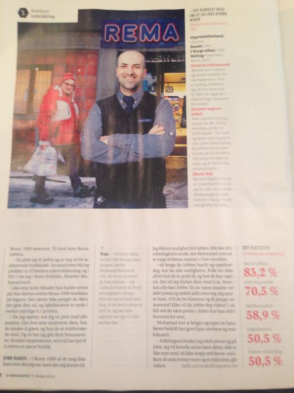 <a href="/Amagasinet/">A-magasinet</a>:REMA 1000-kjøpmann <a href="/MFHarmouch/">Mohamad Harmouch</a>. Til Norge i 2006. I dag er han mentor. @ole_robert <a href="/peragedahl/">Antonina</a> <a href="/Rema1000/">M2</a>