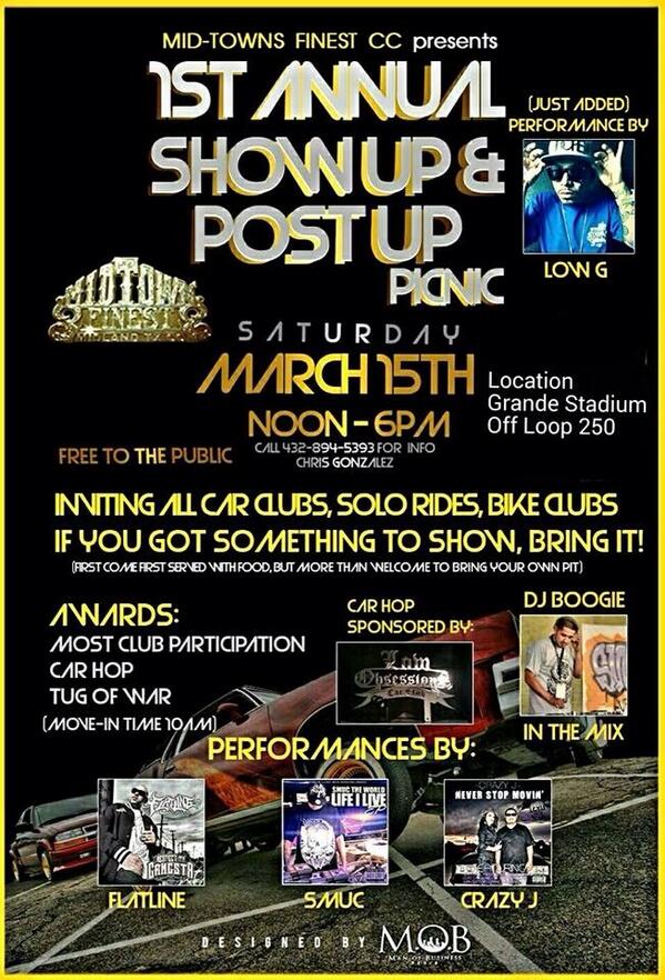 flatline361's tweet photo. I'll be performing In Midland Tx. March 15th #stayworkin http://t.co/KQW1yfI2cG