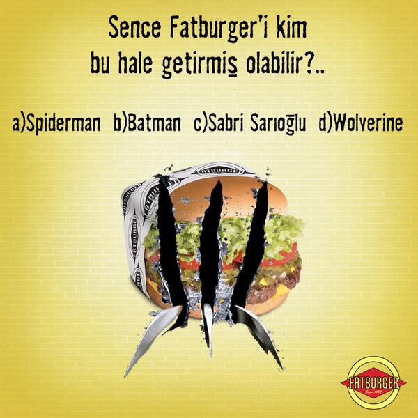 FatburgerTR's tweet photo. Doğru cevabı #Fatburger hashtag'i ile paylaşan şanslı 3 kişiye, güzel bir sürprizimiz var... : ) http://t.co/FyToc9duCB