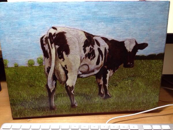 これも、私が美術のテンペラ画の授業で描いた牛の絵(pink Floydの原子