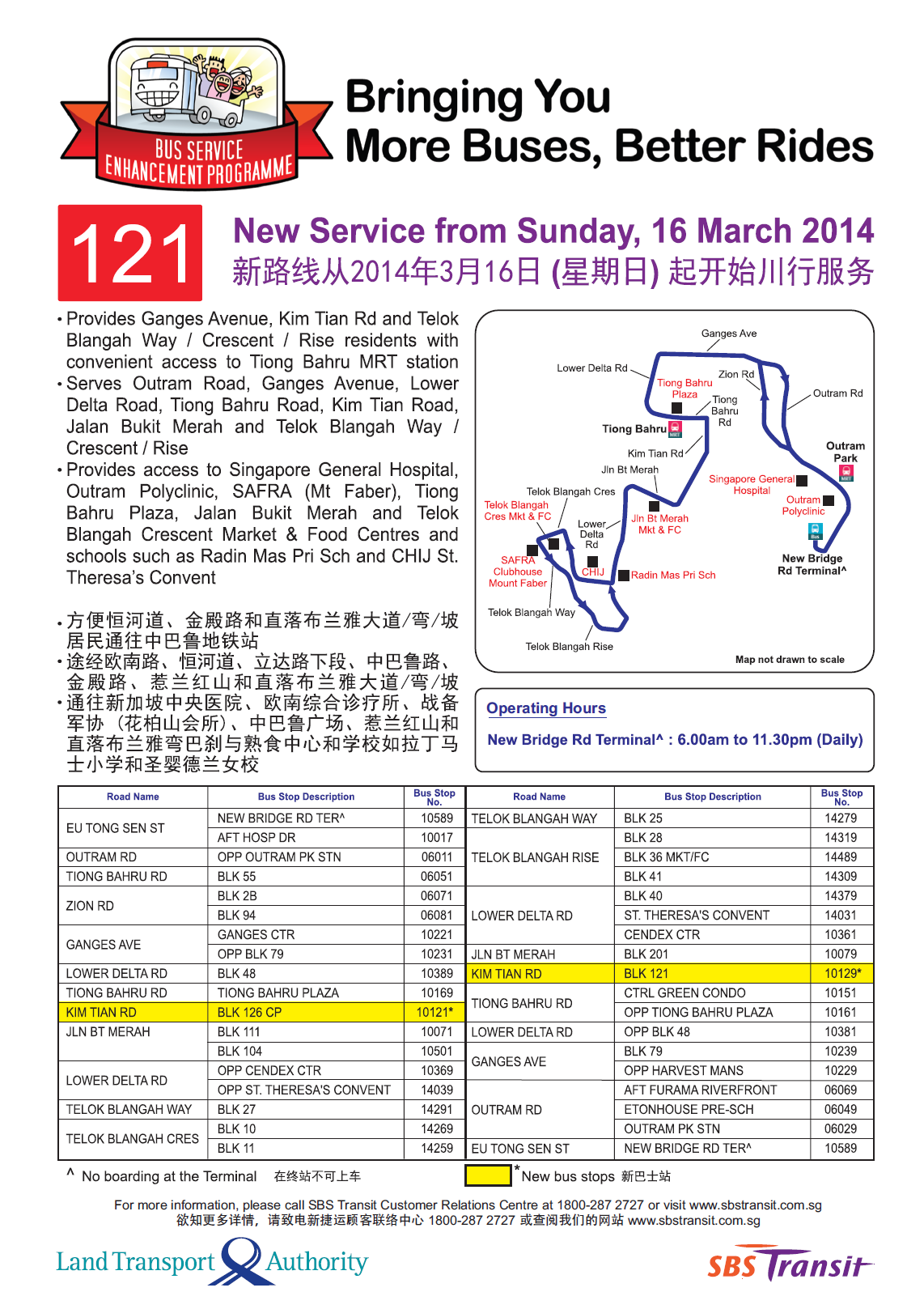 Bus 121 Route Map Lta On Twitter: "New #Bsep Svc 121, Linking U To Tiong Bahru & Outram Park  Mrt, From 16-3-14. Check Out The Route Map Here: Http://T.co/6Dmfscillt" /  Twitter