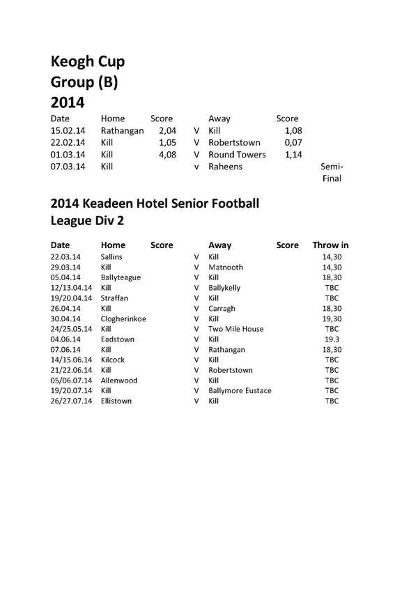 AnChillGaa's tweet photo. Senior team results so far and league fixtures for 2014. Please try come along and support the team this season. http://t.co/CJVOWs34Ho