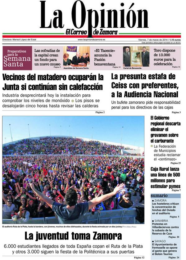 opiniondezamora's tweet photo. PORTADA: La juventud toma #Zamora http://t.co/YZZOgqiGMY http://t.co/KnIrGqmYQR