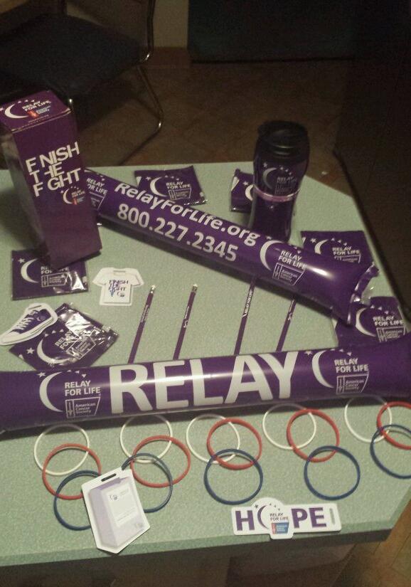 RFLGreatAthens's tweet photo. This is just SOME of the #RelaySwag prize packs that go out to the 3 teams that win our #RelaySpringBreakChallenge! http://t.co/gkBBGYOfeq