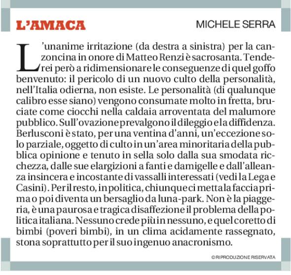 repubblica's tweet photo. Se i bimbi cantano il culto di Renzi http://t.co/7YP7DGmibD http://t.co/5MHskzeU9p