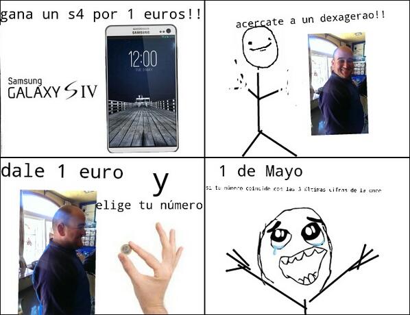 dexageraos's tweet photo. Gana un galaxy s4 x tan sólo un euro.....q fácil!!!!! http://t.co/iLwsPOzK2z