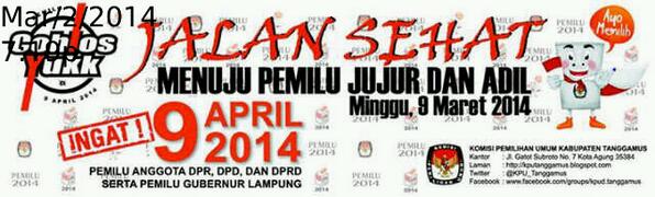 Ikuti jalan sehat menuju pemilu 2014 Jurdil. Minggu, 9 Maret 14 at lap.Tangsi T.Pdang start 7am. Gratis