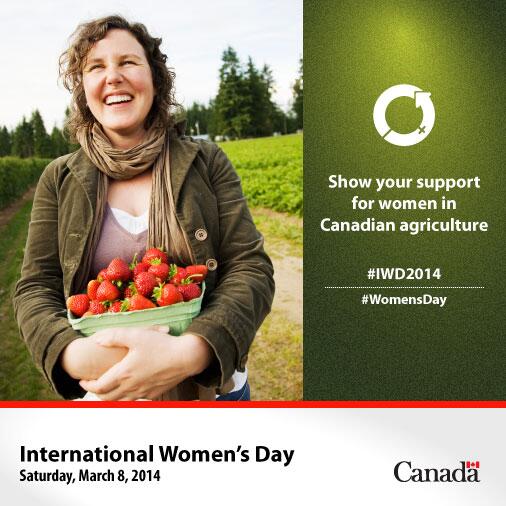 AAFC_Canada's tweet photo. Tomorrow is International Women’s Day!  Retweet to show your support of women in #CdnAg! #AgWomen #IWD2014 #WomensDay http://t.co/0i2fHOXb3B