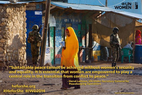 UN's tweet photo. “Sustainable peace can't be achieved w/o women’s equality”- Hervé Ladsous, Head of @UNPeacekeeping #IWD2014 http://t.co/sLehZmbhLa