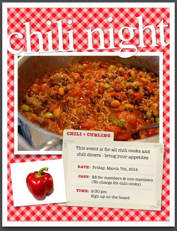 Our reg season is wrapping up :(. Tonight is Chili Night - come on out and sample our members dishes