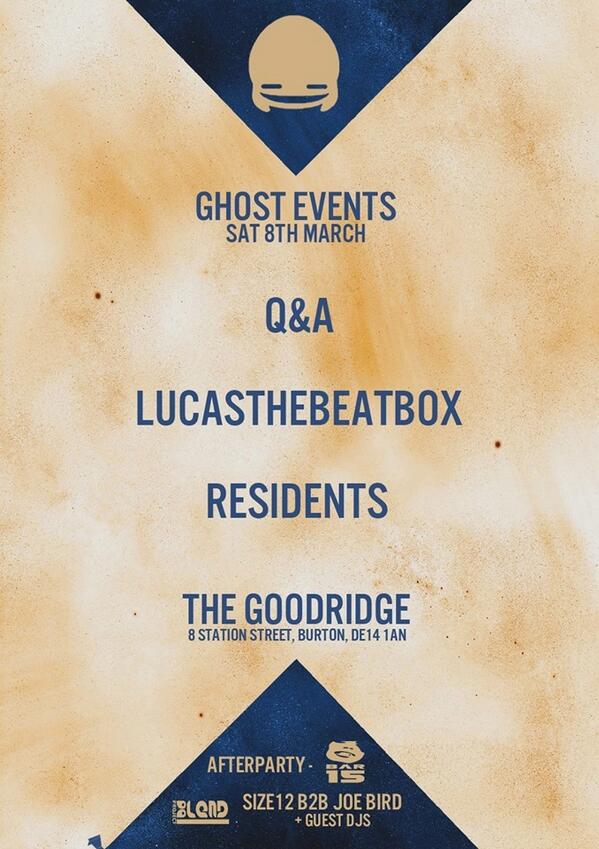 JWheelerArtist's tweet photo. TOMORROW - SAT 8TH MARCH - #GHOSTEVENTS @ GOODRIDGE BURTON - Q&amp;A AND LUCASTHEBEATBOX - http://t.co/5HdNvOjIgt