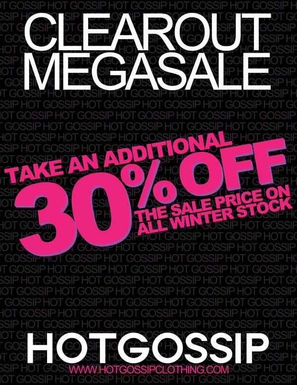 hotgossipwear's tweet photo. STARTING TODAY: Take an ADDITIONAL 30% OFF all Fall/Winter Sale Stock. CLEAROUT MEGASALE - Everything must go! #yyc … http://t.co/12mXLP7qTl