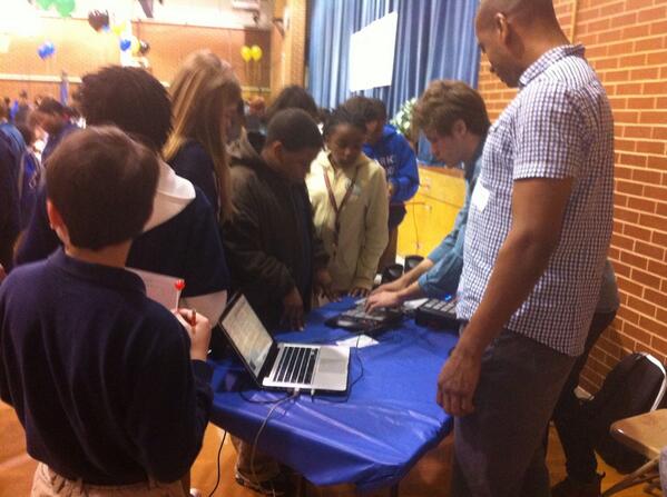 cmslibrarylady's tweet photo. Kids learning about music production with @nobodyfamous during career day at CMS!  Thanks for coming out for our kids http://t.co/w520Wozta9