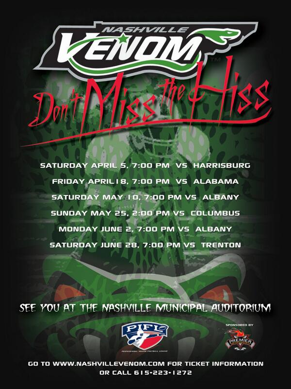 <a href="/NashvilleVenom/">Nashville Venom</a> single session tix on sale today at 10am. Buy tix at the box office or online: ticketmaster.com/Nashville-Muni…