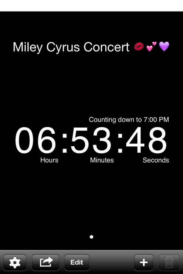 6 hours and 53 minutes remaining until Miley Cyrus Concert 💋💕💜