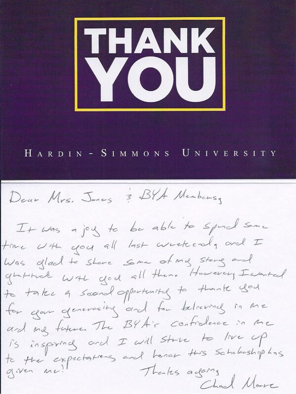 HSUBYA's tweet photo. A note of thanks from scholarship recipient Chad Moore. http://t.co/KNakBoSGUR