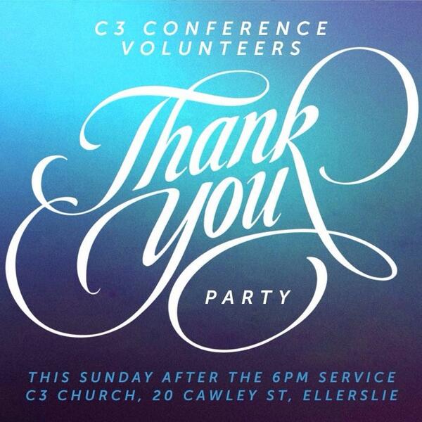 C3ChurchAkld's tweet photo. Can't wait to THANK all our volunteers for making #c3confnz happen! http://t.co/gUcySMXua5