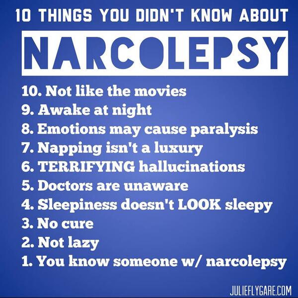 10 Things You Didn't Know About #Narcolepsy !! julieflygare.com #julieflygare #sleepweek #sleepdisorder