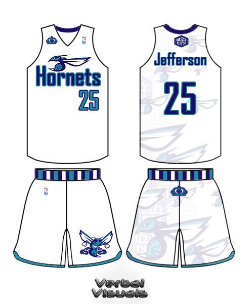 VvG704's tweet photo. Concept CLT Hornets Jersey x @VerbalVisuals. College inspired laser print on the back. #BringTheBuzzBack @bobcats http://t.co/zk3I5uTqT0